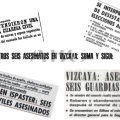 Collage de titulares de periódicos informando sobre el asesinato de seis guardias civiles en una emboscada en Ispáster, Vizcaya, en 1980.